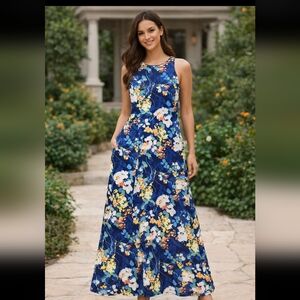 Banana Republic Floral Maxi Dress Size 10 Sleeveless Back Zipper Lightweight